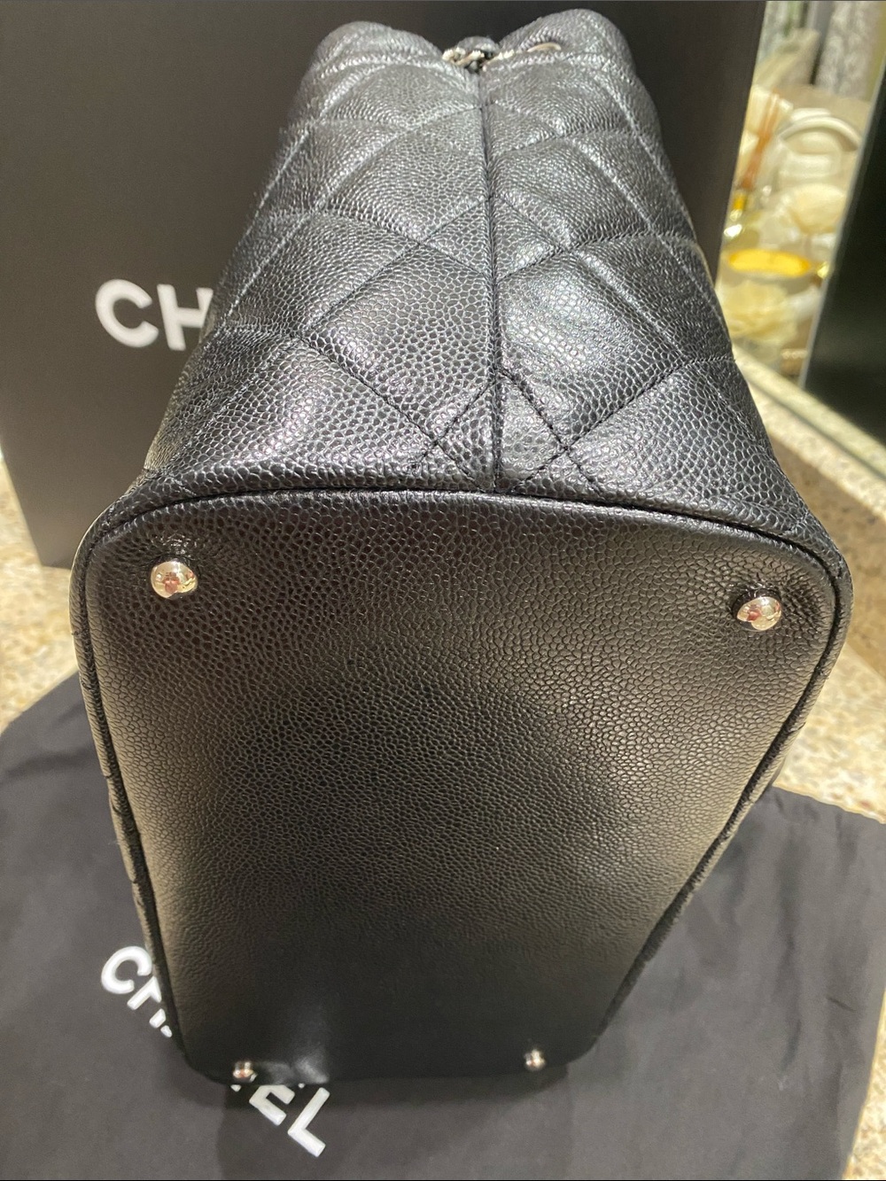 CHANEL Black Quilted Caviar Leather Tote with Chain-Strap Handles - Picture 8 of 8